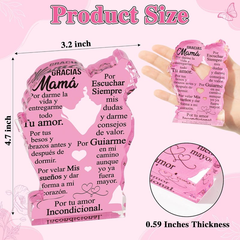 Yopyame Gift for Mom from Daughter - Spanish Mamá Mom Acrylic Mother Daughter Embracing Plaque Sign Best Mother Ever Gifts Regalos Para Mama Office Desk Birthday Mother’s Day Christmas Keepsake Gifts - Image 2